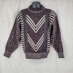 City Streets Vintage 80s Maroon and Black Mock Neck Sweater